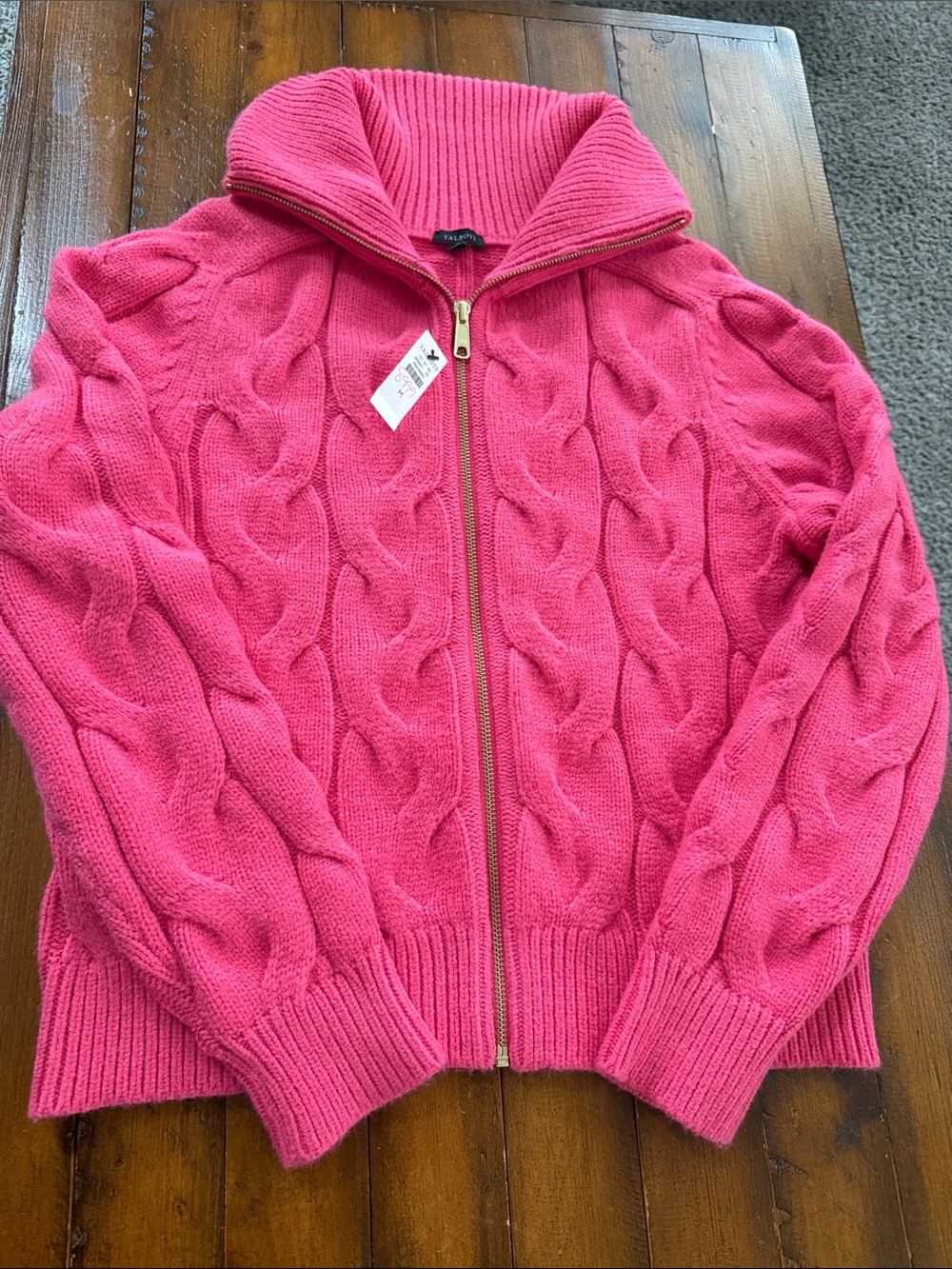Talbots Hot Pink Cable-Knit Zip Cardigan